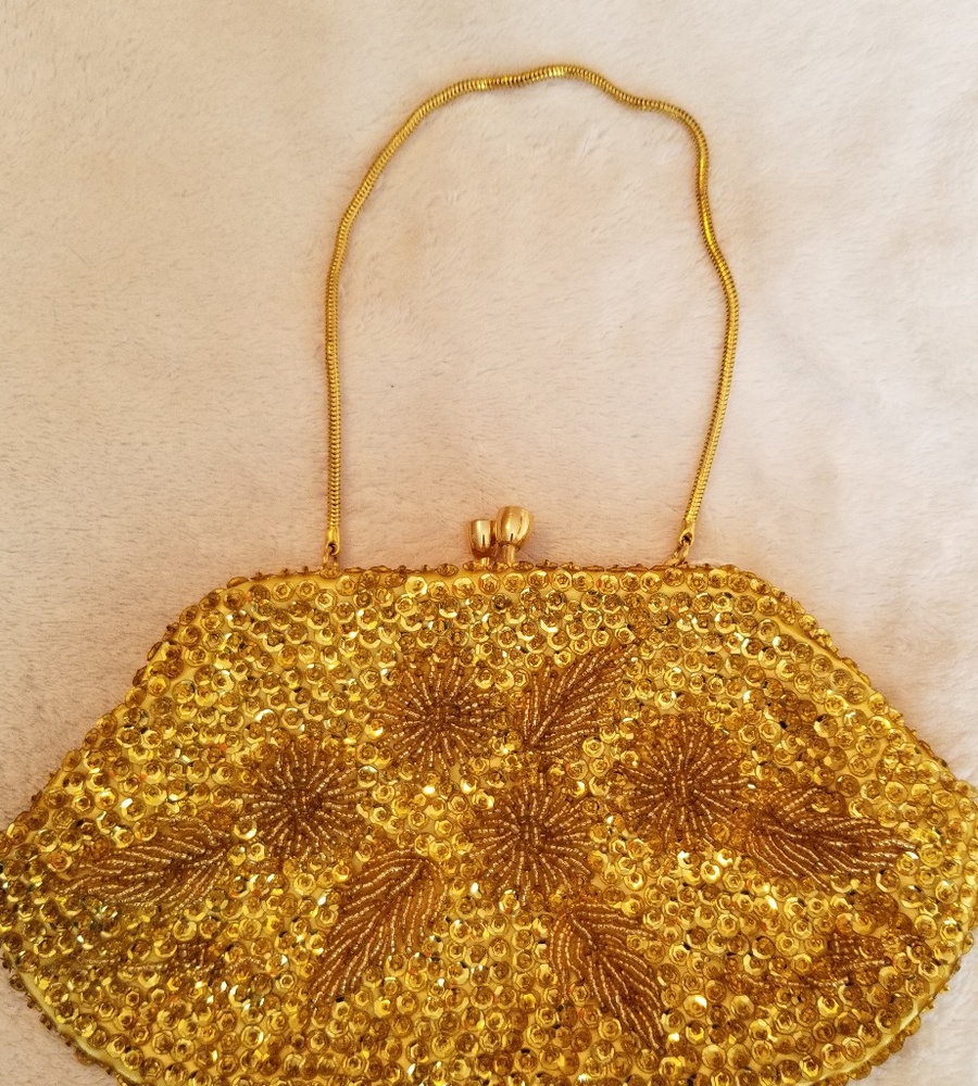 Hand beaded gold clutch purse